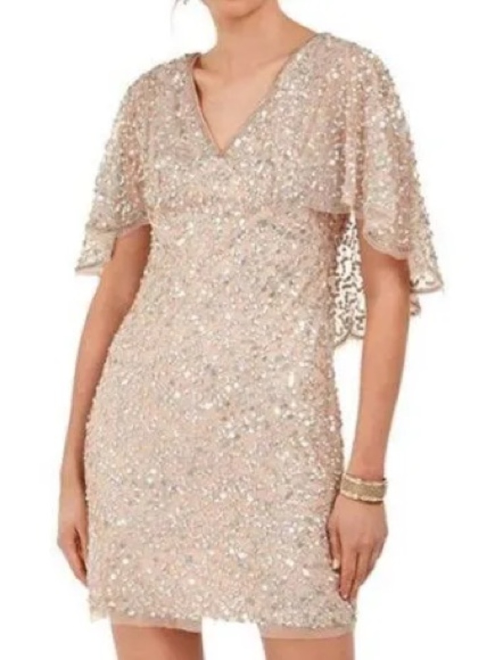 Adrianna Papell Sequin Cape/Flutter Sleeve Mini Cocktail Dress